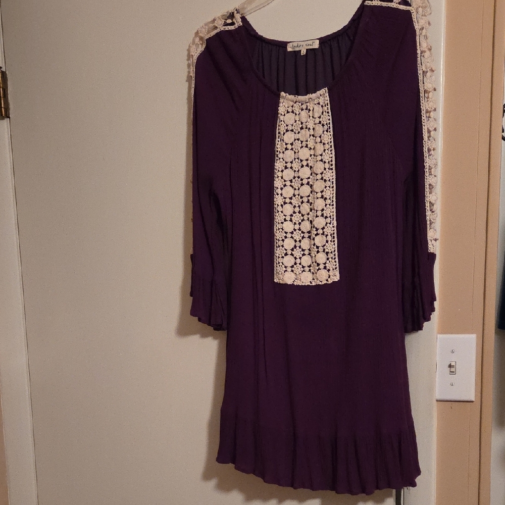 Indigo Soul Purple/Burgandy Dress with Cream Lace Detail, Size L